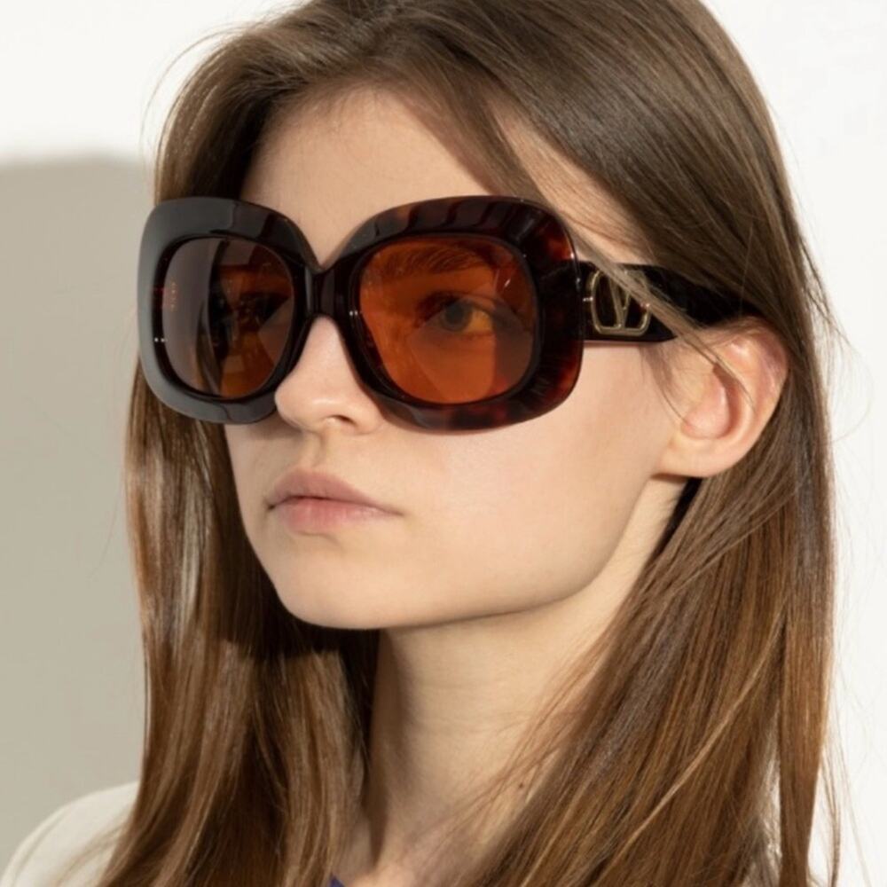 New! Valentino VLS 180C, Chic Tortoise Shell Oversized Sunglasses, Authentic